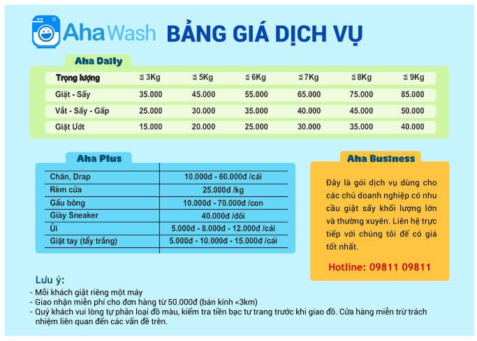 Bảng Giá Giặt Ủi Chi Tiết và Hợp Lý Tại Ahawash